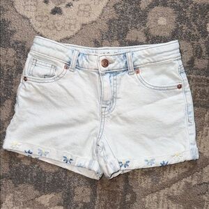 Cat & Jack White Denim Shorts with Blue Floral Accents
